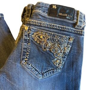 Grace in LA Women's Blue Embellished Bootcut Jeans Womens 30